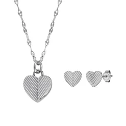 Harlow Hearts Set aus Kette und Ohrsteckern, Edelstahl JF04669SET