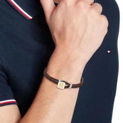 Herren Armband aus Leder, Edelstahl, teils vergoldet 2790532