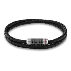Herren Armband aus Leder und Edelstahl, schwarz 2790327