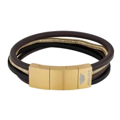 Herren Armband Bolgar aus Leder und Edelstahl, gold PJ26551BSG