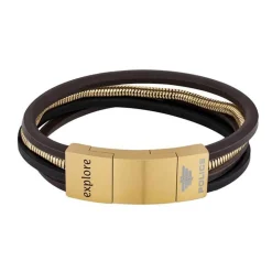 Herren Armband Bolgar aus Leder und Edelstahl, gold PJ26551BSG