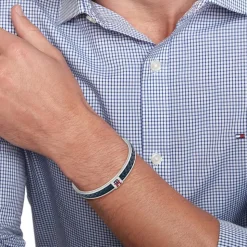 Herren Armreif aus Edelstahl mit blauem Leder 2790490