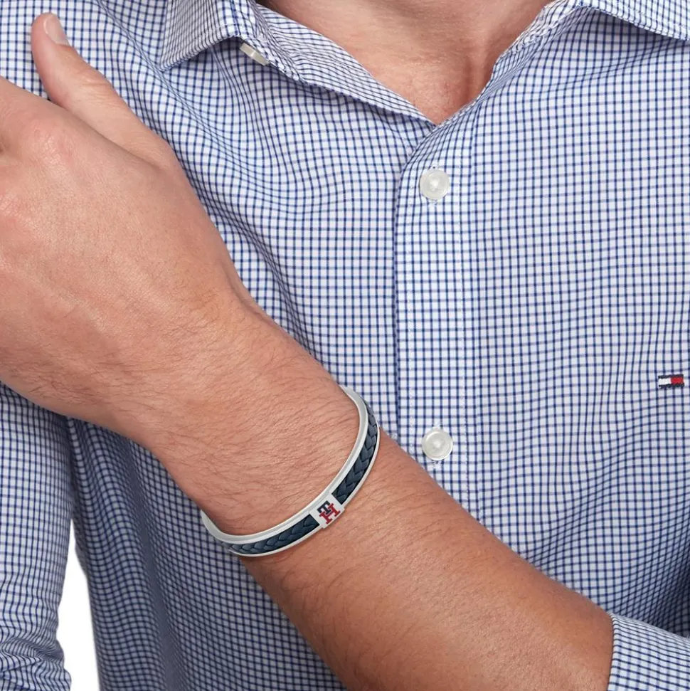 Herren Armreif aus Edelstahl mit blauem Leder 2790490