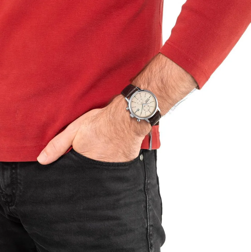 Herren Chronograph mit Eco Drive aus Edelstahl, Leder CA7061-26X