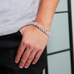 Herren Cuban Panzerarmband aus Sterlingsilber, 12 mm, OVA PA0120-OVA