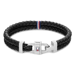 Herrenarmband aus schwarzem Leder und Edelstahl 2790361