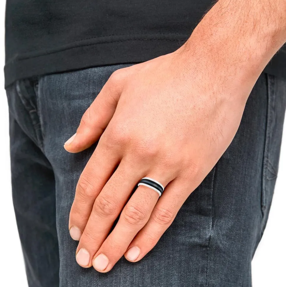 Herrenring aus Edelstahl, schwarz und blau-grau 2031517