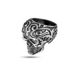Herrenring Tribal Edge aus Edelstahl mit Totenkopf PEAGF2120201