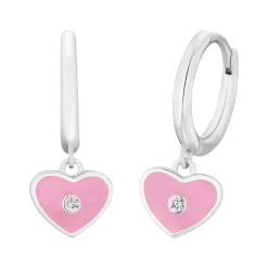 Herz Creolen für Kinder aus 925er Silber, rosa Emaille 2035982