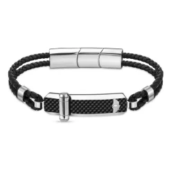Hinged Lederarmband für Herren, Edelstahl, gravierbar PEAGB2211632