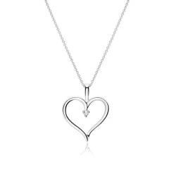 14K Weißgold Herzkette mit Diamant BDP0032-14KWSLK