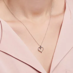 14K Weißgold Herzkette mit Diamant BDP0032-14KWSLK