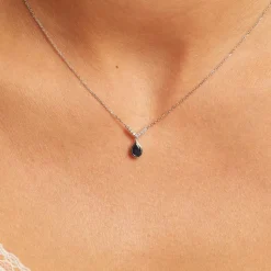 14K Weißgold Kette mit Saphir und Diamanten DN0064