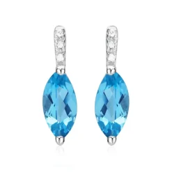 14K Weißgold Ohrstecker Blautopas 6 Diamanten DE0181