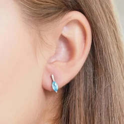 14K Weißgold Ohrstecker Blautopas 6 Diamanten DE0181