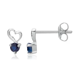 14K Weißgold Ohrstecker Herz-Design 2 Saphire DE0176