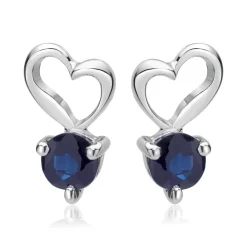 14K Weißgold Ohrstecker Herz-Design 2 Saphire DE0176