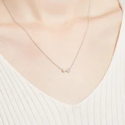 14K Weißgoldkette mit diamantbesetztem Herz und Perle DN0062-W