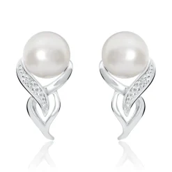 14K Weißgold-Ohrstecker mit Perlen und Brillanten DE0243