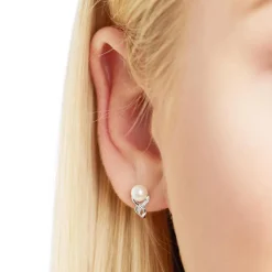 14K Weißgold-Ohrstecker mit Perlen und Brillanten DE0243