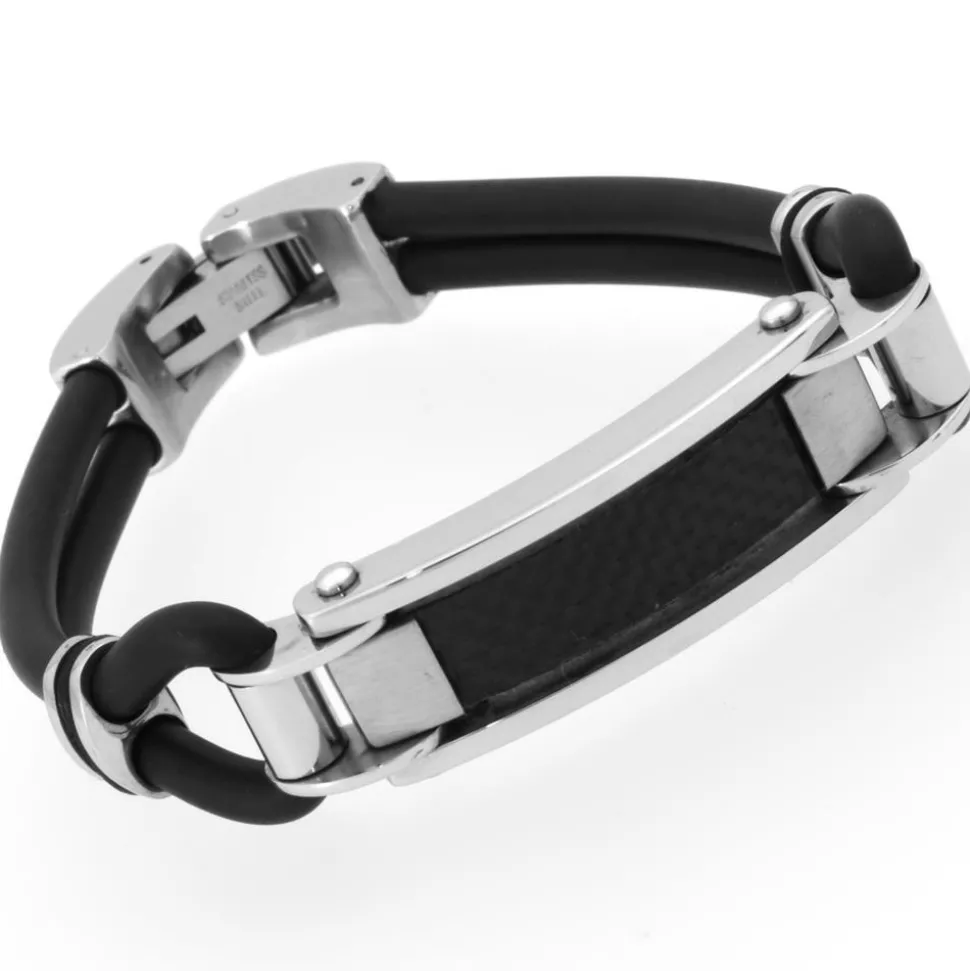 Kautschuk Armband Edelstahl & Carbon Elemente B5019