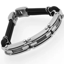 Kautschuk Armband Stahlseil & Carbon Elemente B5024