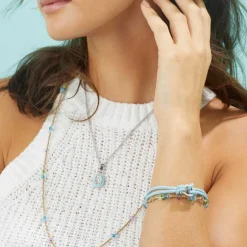 Kette Gigi aus Edelstahl, Anhänger, türkis, gravierbar 022825