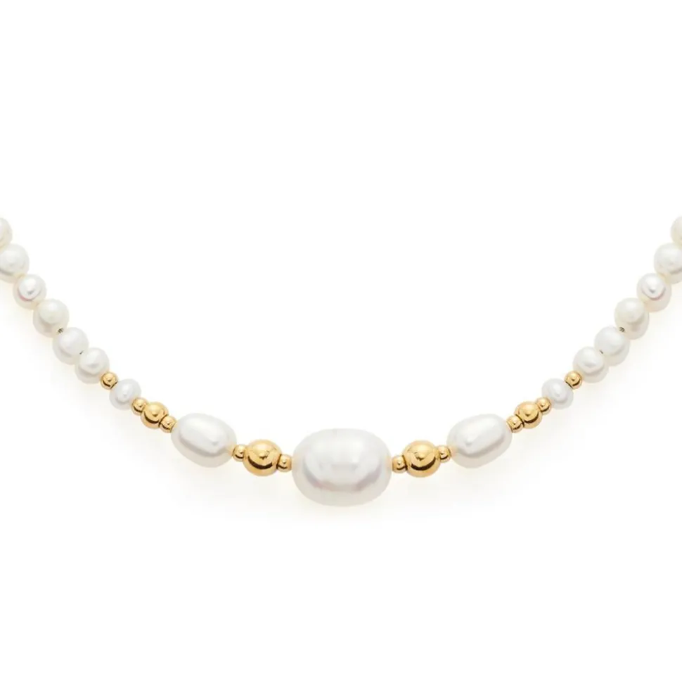 Kette Inka aus vergoldetem Edelstahl mit Perlen 022062