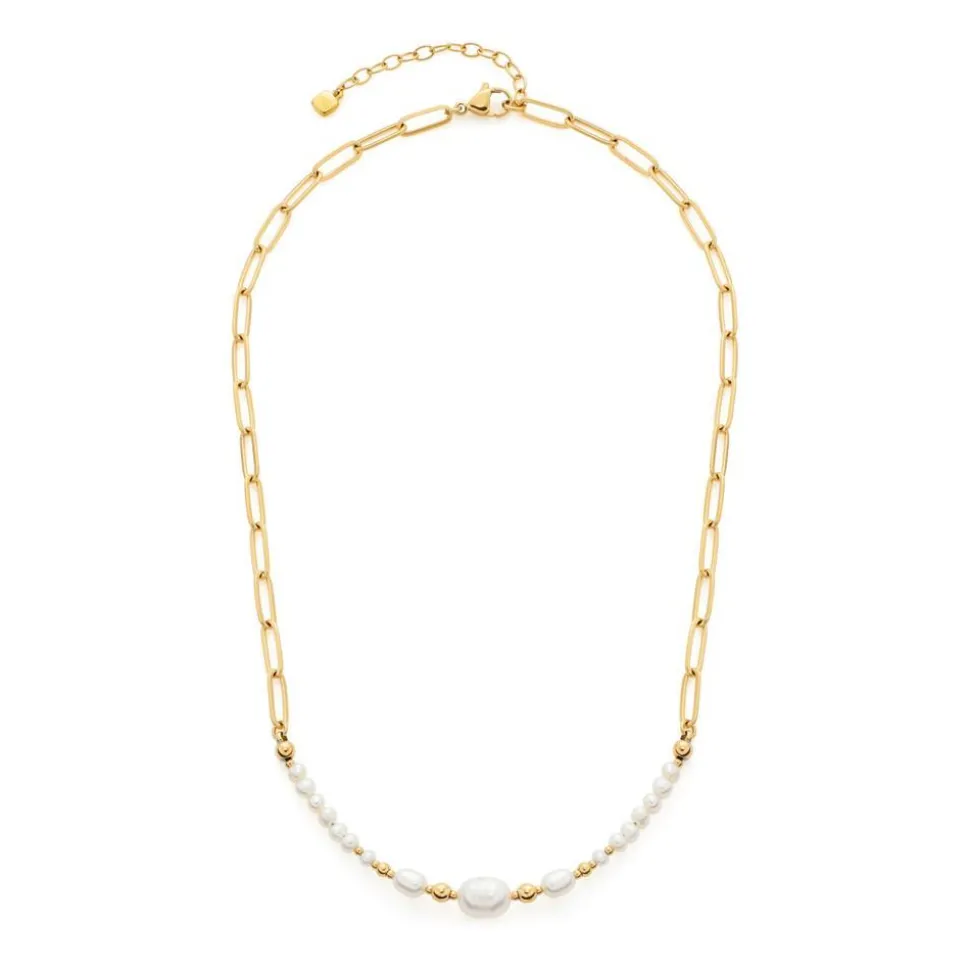 Kette Inka aus vergoldetem Edelstahl mit Perlen 022062