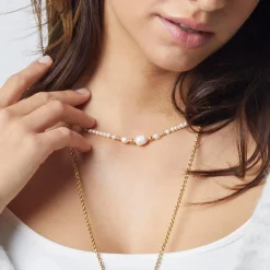 Kette Inka aus vergoldetem Edelstahl mit Perlen 022062