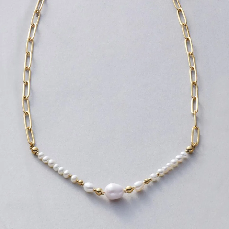 Kette Inka aus vergoldetem Edelstahl mit Perlen 022062