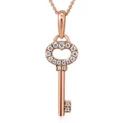 Kette mit Anhänger Schlüssel aus Roségold, Diamanten BDP0040-RSLK