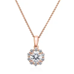Kette mit Halo-Diamantanhänger aus Roségold BDP0045-RSLK