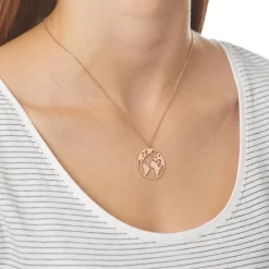 Kette mit Weltanhänger aus rosévergoldetem 925er Silber LSN0008