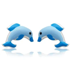 Kinderohrstecker Silber mit Delfinmotiv blau KE0017