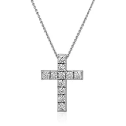 Lab grown Diamantkette mit Kreuz aus Weißgold BDP0039LG-WSLK