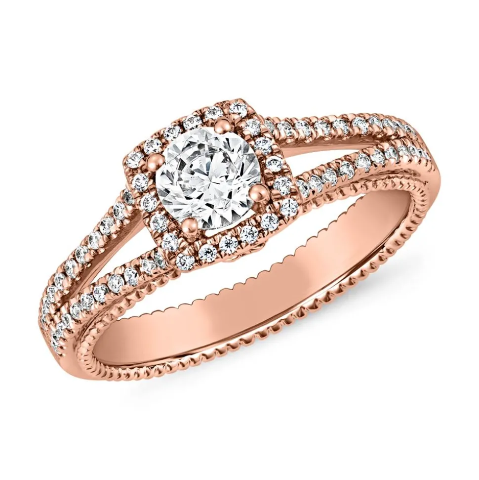 Lab grown Diamantring Halo aus Roségold, gravierbar BDR0017LG-RSL