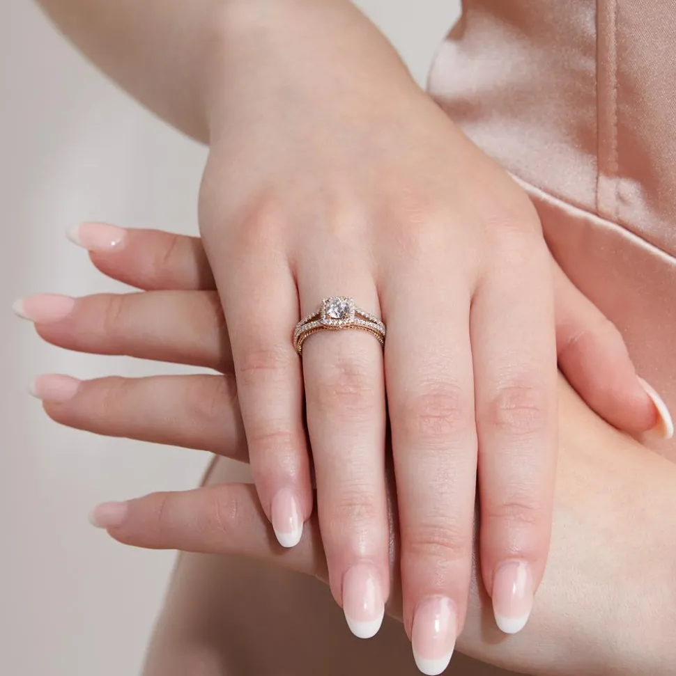 Lab grown Diamantring Halo aus Roségold, gravierbar BDR0017LG-RSL