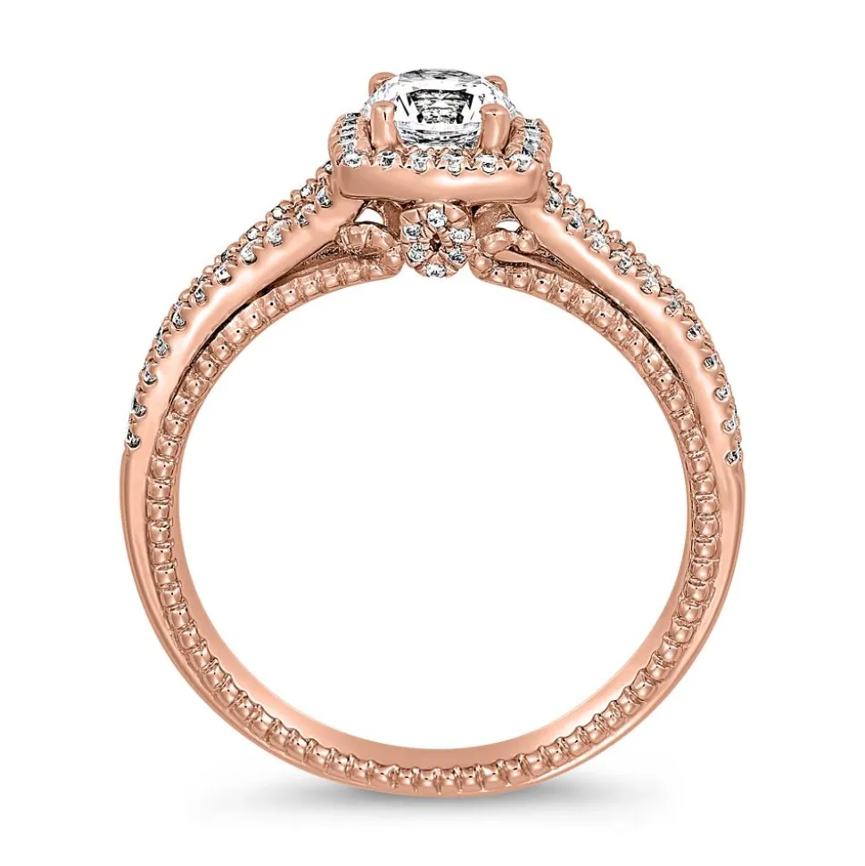 Lab grown Diamantring Halo aus Roségold, gravierbar BDR0017LG-RSL