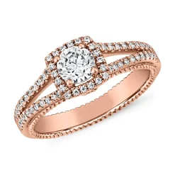 Lab grown Diamantring Halo aus Roségold, gravierbar BDR0017LG-RSL