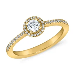 Lab grown Halo Diamantring aus Gelbgold, gravierbar BDR0011LG-GSL
