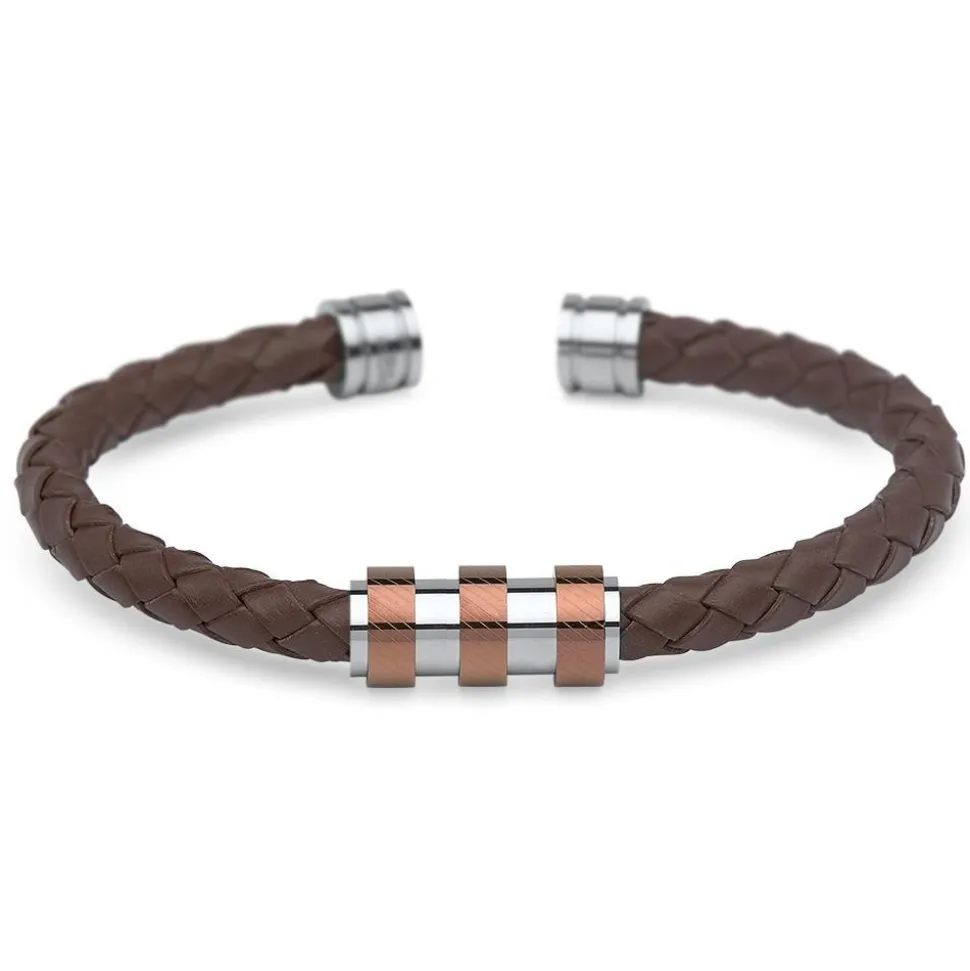 Leder Herrenarmreif braun mit Elementen LB0413
