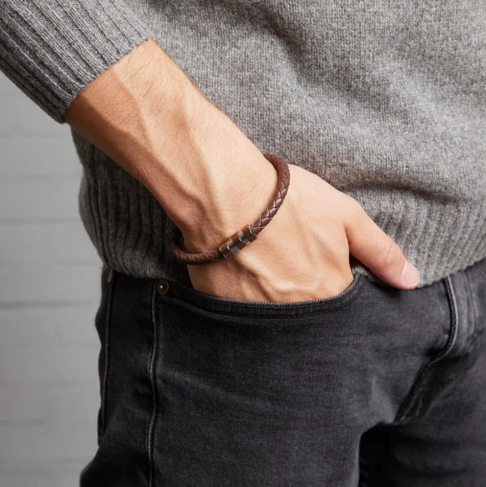 Leder Herrenarmreif braun mit Elementen LB0413
