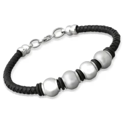 Lederarmband Edelstahlverschluss schwarz LB0037