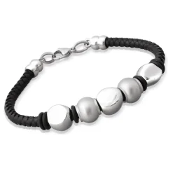 Lederarmband Edelstahlverschluss schwarz LB0035