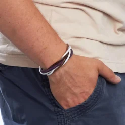 Leder-Armband Farb- und Materialmix violett LB0400