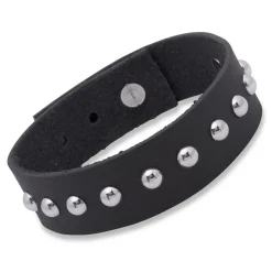 Lederarmband schwarz Edelstahlnieten 18-22cm LB0045