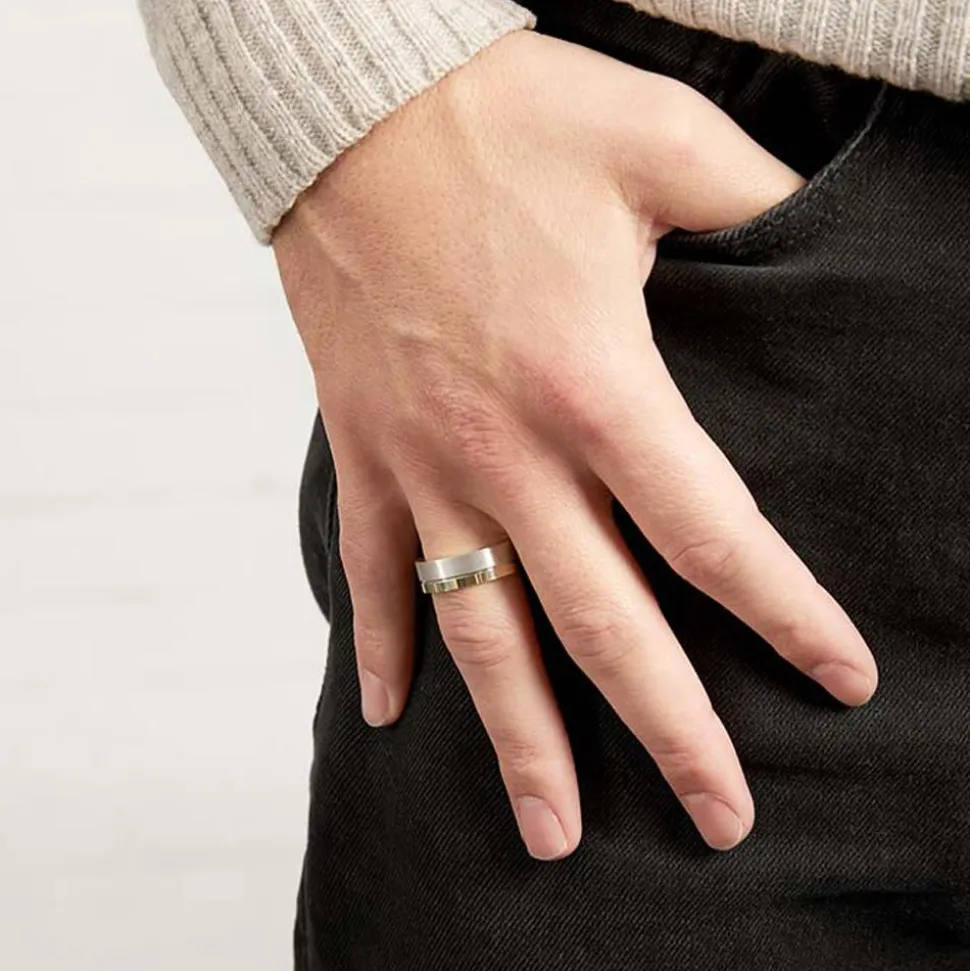 Massiver Vivo Bicolor 925 Silber Herrenring R8554SL