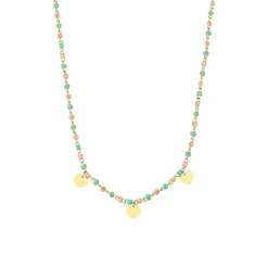 Mädchen Edelstahlkette mit Glasperlen, Herz, IP Gold 2033361