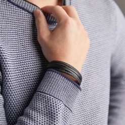 Mehrreihiges Armband aus schwarzem Kunstleder gravierbar LB0525SL